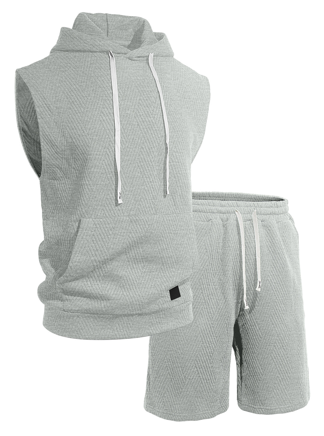 Herren nan ärmelloses Kapuzen-Lounge-Set aus strukturierter Baumwollmischung mit Kängurutasche und elastischer Freizeithose Drune