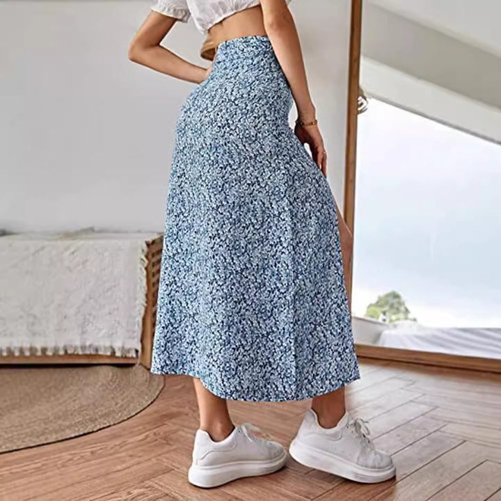 Damen Maxirock mit floralem Print und seitlichem Schlitz Drune