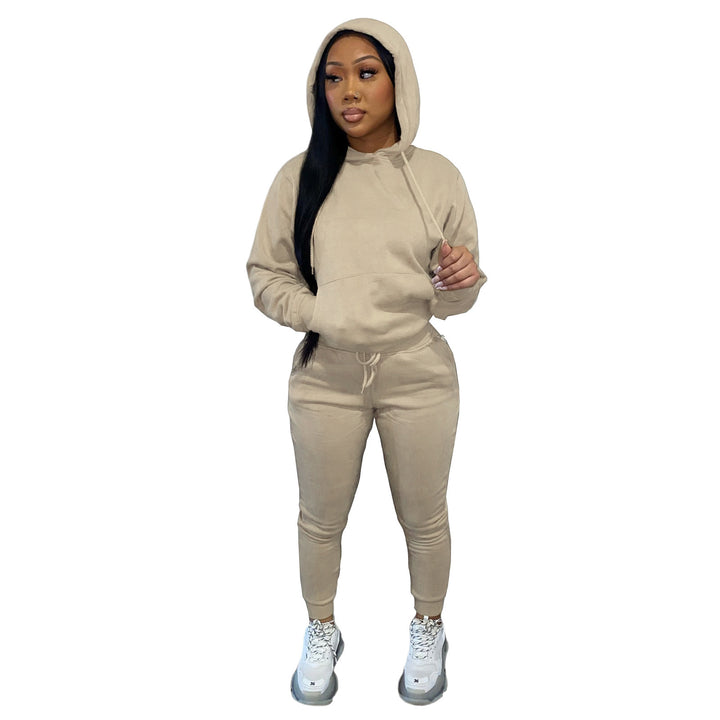 Damen nan Kapuzen-Lounge-Set mit Kängurutasche taillierter Jogginghose und Bündchen Drune