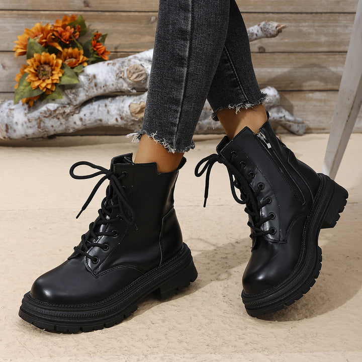 Damen Schnürstiefel mit seitlichem Reißverschluss und robuster Sohle Drune