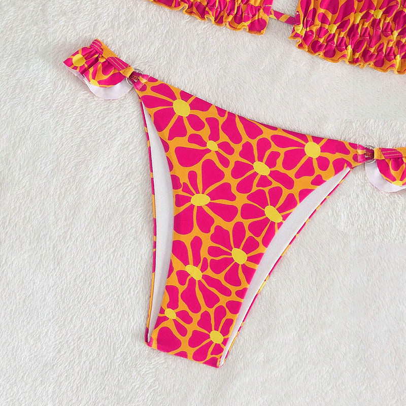 Damen Triangel-Bikini mit verstellbaren Trägern und Rüschendetails Drune