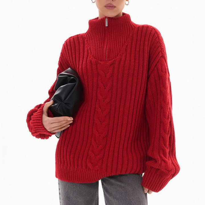 Damen Strickpullover mit hohem Kragen und Reißverschluss Drune