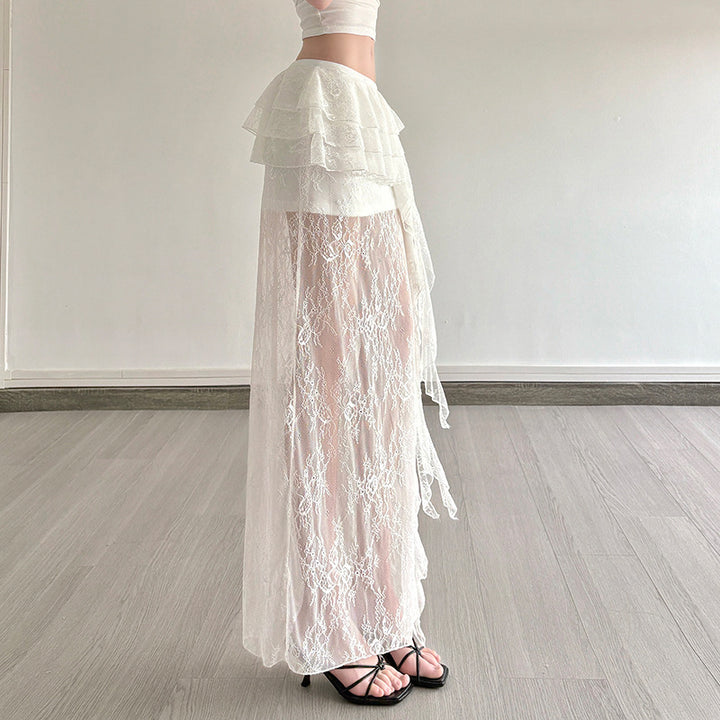 Damen Spitzenrock mit voluminösen Rüschendetails Drune
