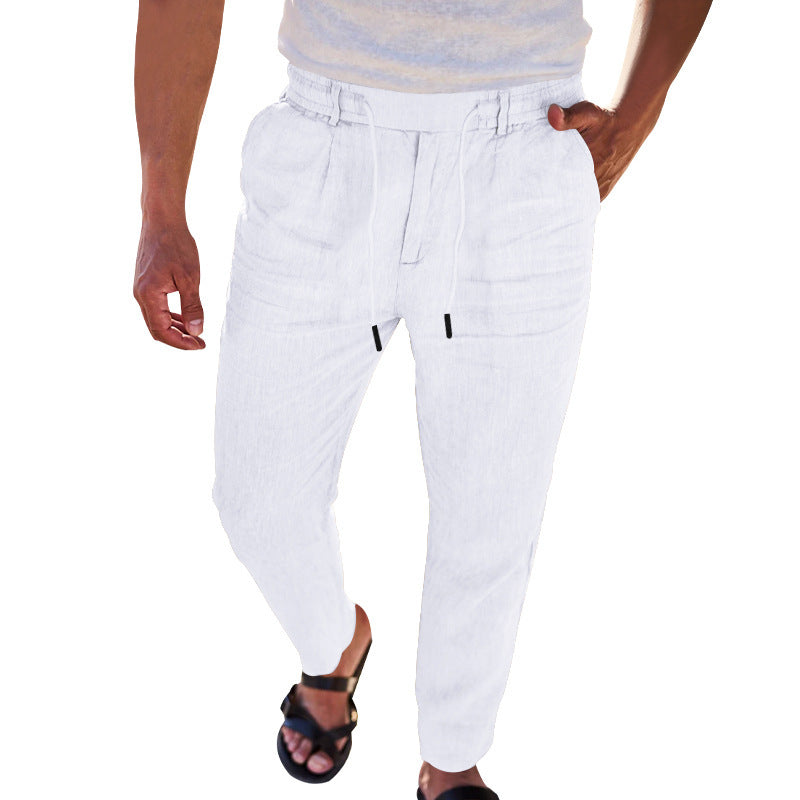 Herren lässige Leinenhose mit elastischem Bund Drune