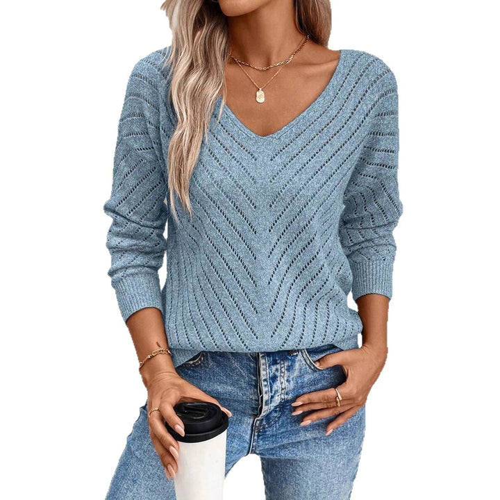 Damen Strickpullover mit leichtem Ajour-Muster und V-Ausschnitt Drune