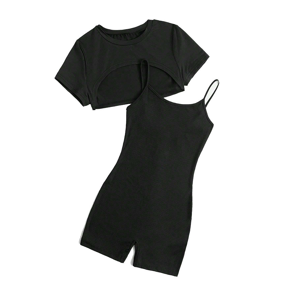 Damen Cropped Top und Shorts Jumpsuit Set Drune