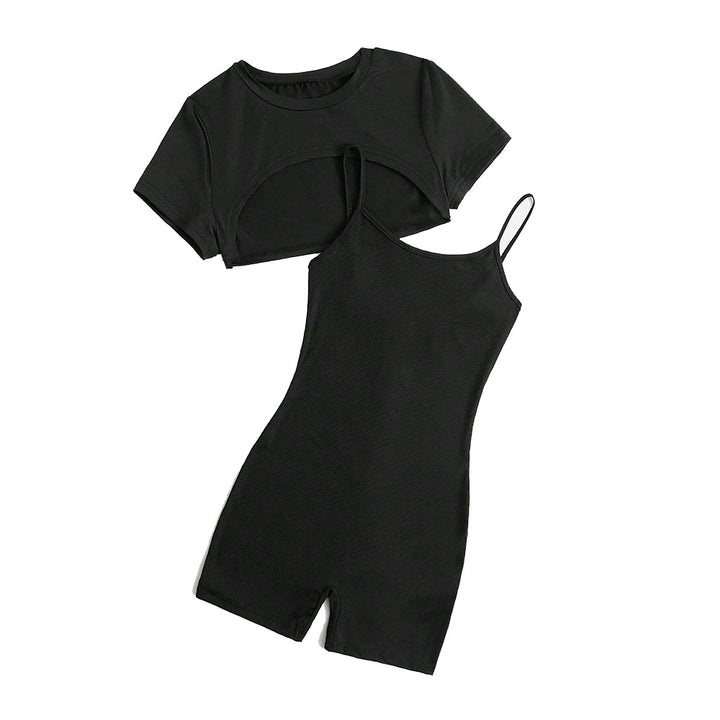 Damen Cropped Top und Shorts Jumpsuit Set Drune