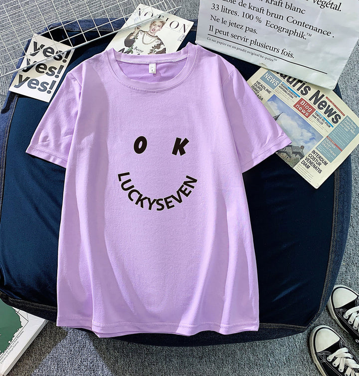Damen modisches T-Shirt mit lässigem Smiley-Print und hochwertiger Baumwollqualität Drune