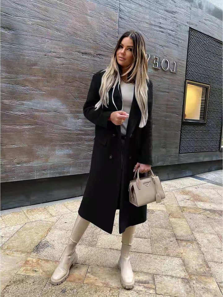 Damen Eleganter und zeitloser Wool Coat mit Doppelreiher Drune
