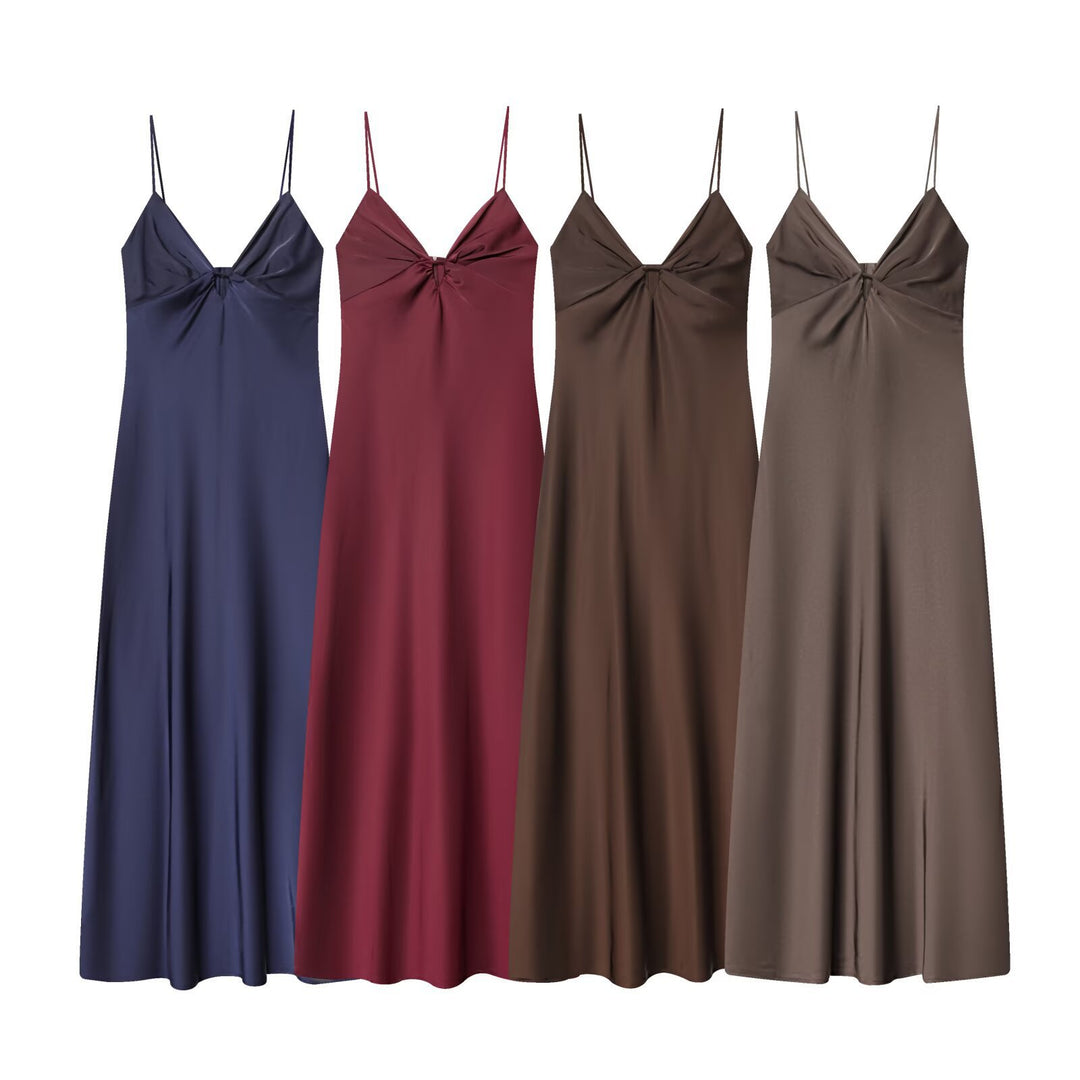 Damen Maxikleid mit elegantem Wasserfallausschnitt und zarter Drapierung Drune