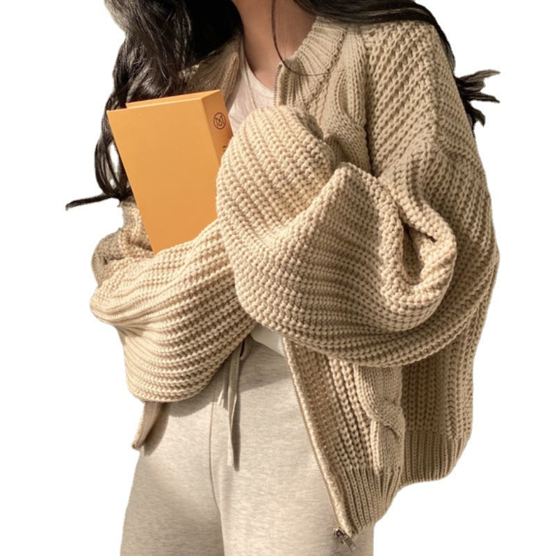 Damen Grobstrickjacke mit voluminösen Ärmeln und offener Front Drune