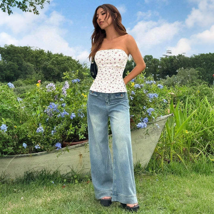 Damen strapazierfähiges Bustier mit floralem Muster und elastischem Saum Drune