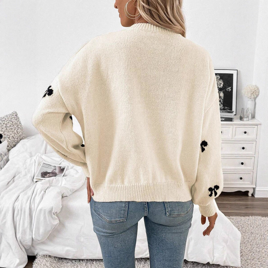 Damen Strickpullover mit dekorativem Schleifenmuster Drune