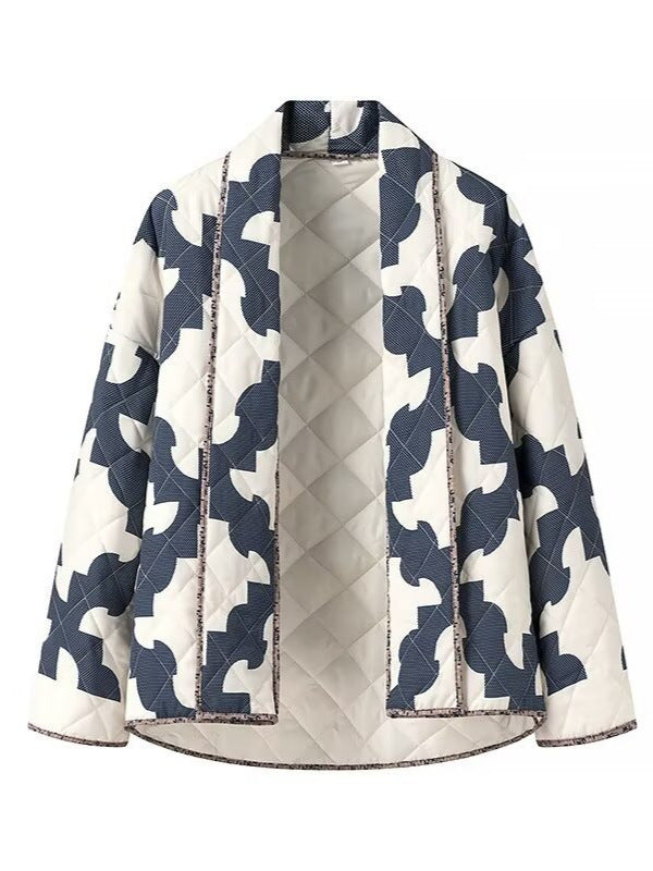 Damen gesteppte Jacke mit modernem Geometrie-Muster und offenem Schnitt Drune
