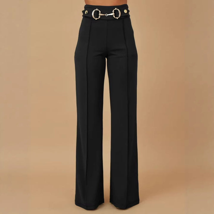 Damen weite Hochtaillenhose mit dekorativem Gürtel und eleganter Nahtführung Drune