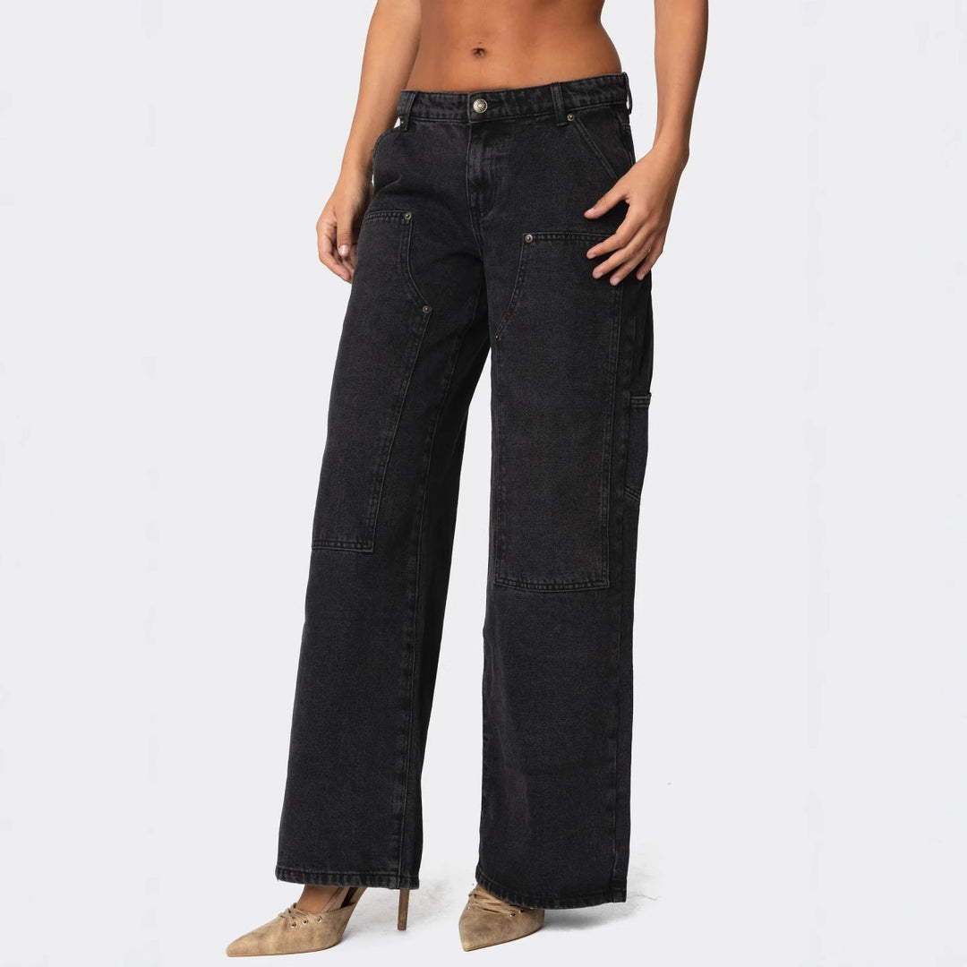 Damen Weit geschnittene Utility-Jeans mit praktischen Taschen und hohem Bund Drune
