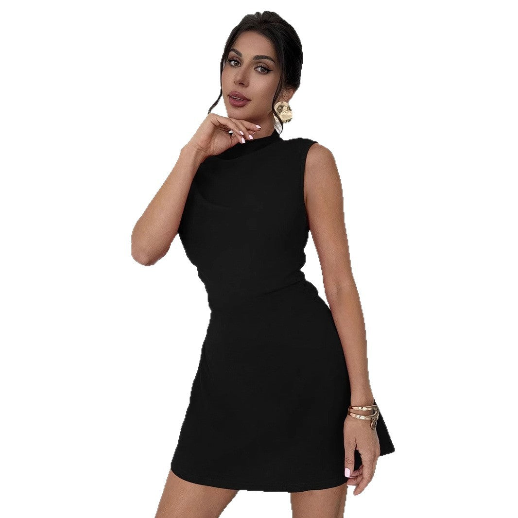 Damen Elegantes Kurzarmkleid mit hohem Stehkragen und geschmeidigem Schnitt Drune