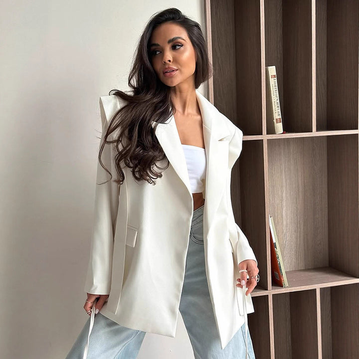 Damen Oversized Blazerjacke mit Taillenknoten Drune
