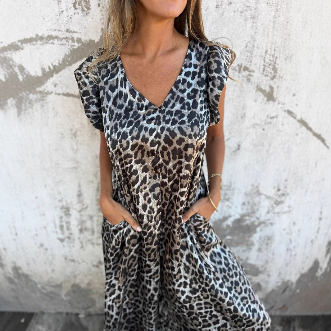 Damen Leichtes Maxikleid im modischen Leopardenlook mit Seitentaschen Drune