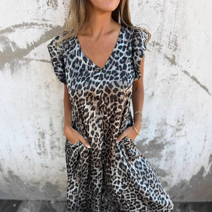 Damen Leichtes Maxikleid im modischen Leopardenlook mit Seitentaschen Drune