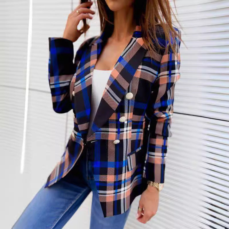 Damen Karierter Blazer mit doppelter Knopfleiste und schickem Schnitt Drune