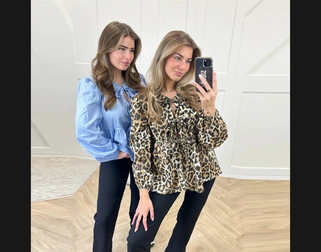 Damen Bluse mit Leopardenmuster und eleganten Rüschendetails Drune
