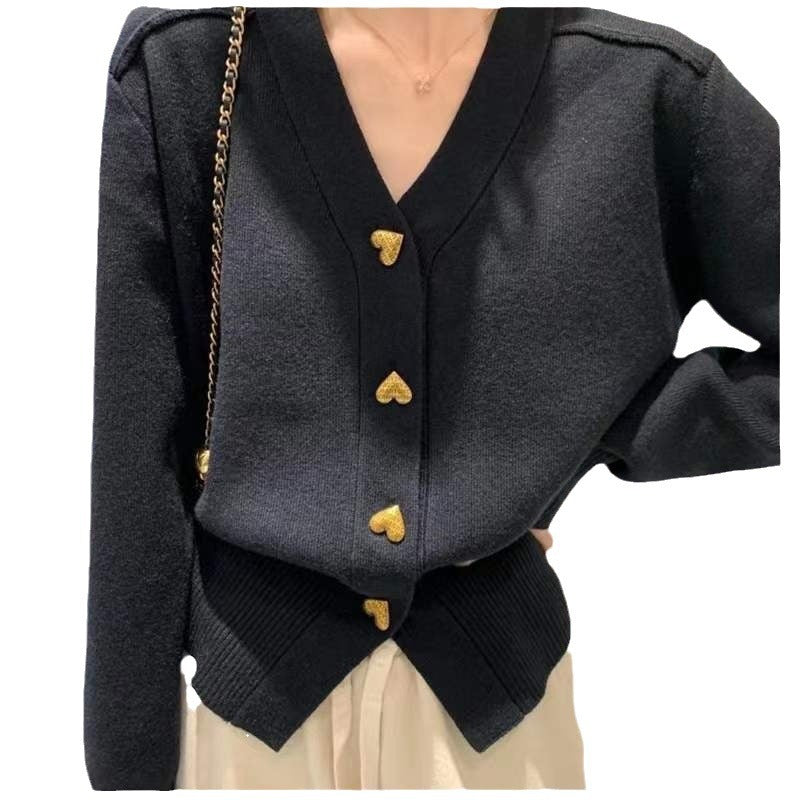 Damen Elegante Strickjacke mit dekorativen Knopfdetails und V-Ausschnitt Drune
