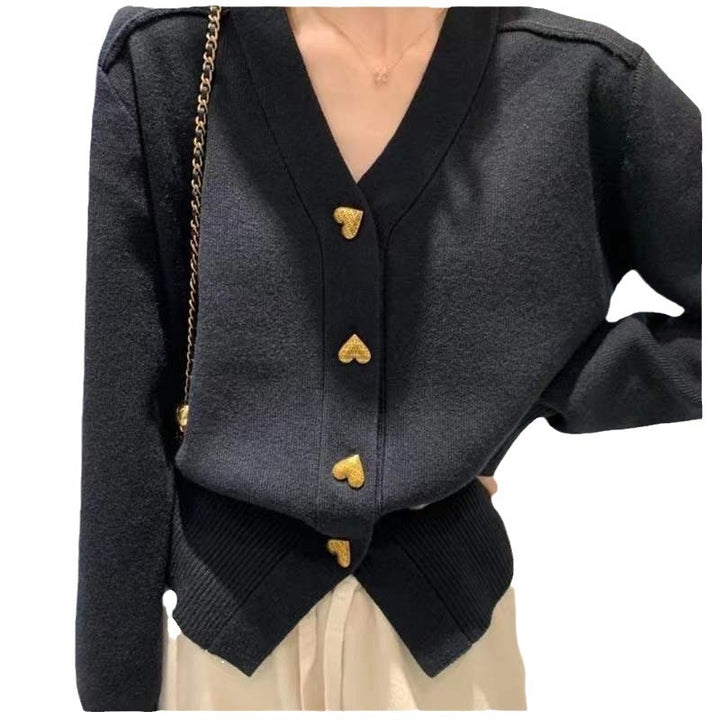 Damen Elegante Strickjacke mit dekorativen Knopfdetails und V-Ausschnitt Drune