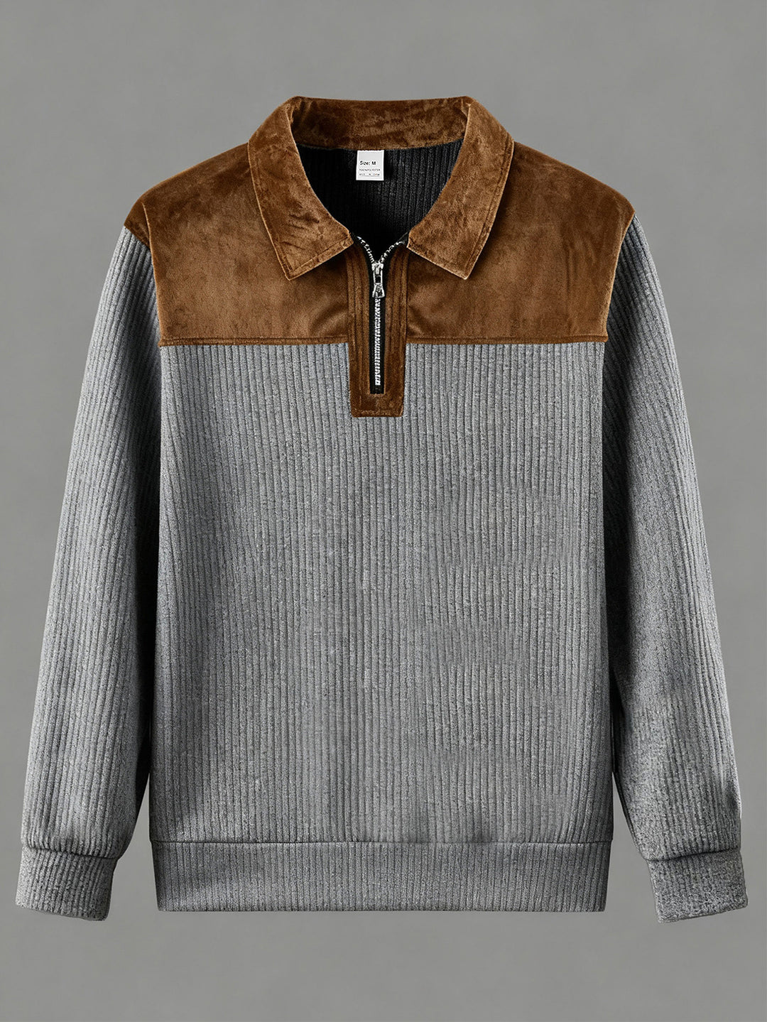Unisex nan feinstrukturierter Strickpullover mit halbem Reißverschlusskragen und Samtbesatz Drune