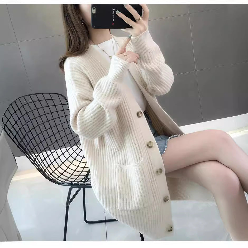 Damen Strickjacke mit Taschen und Knöpfen Drune