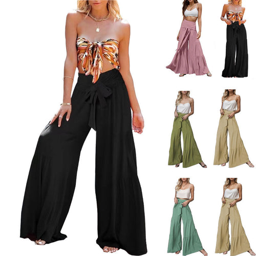 Damen Weitgeschnittene Sommerhose mit elastischem Bund und seitlichem Kordelzug Drune