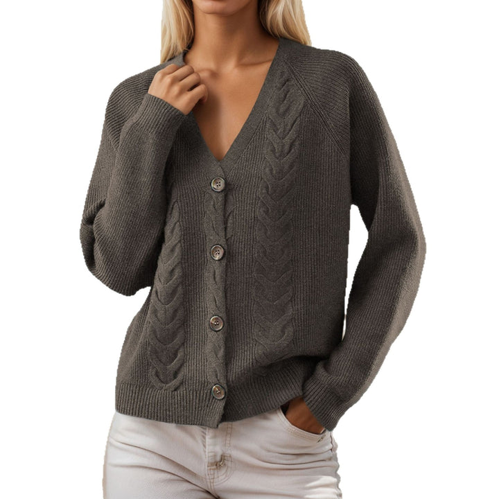 Damen Strickjacke mit V-Ausschnitt und trendy Zopfmuster Drune