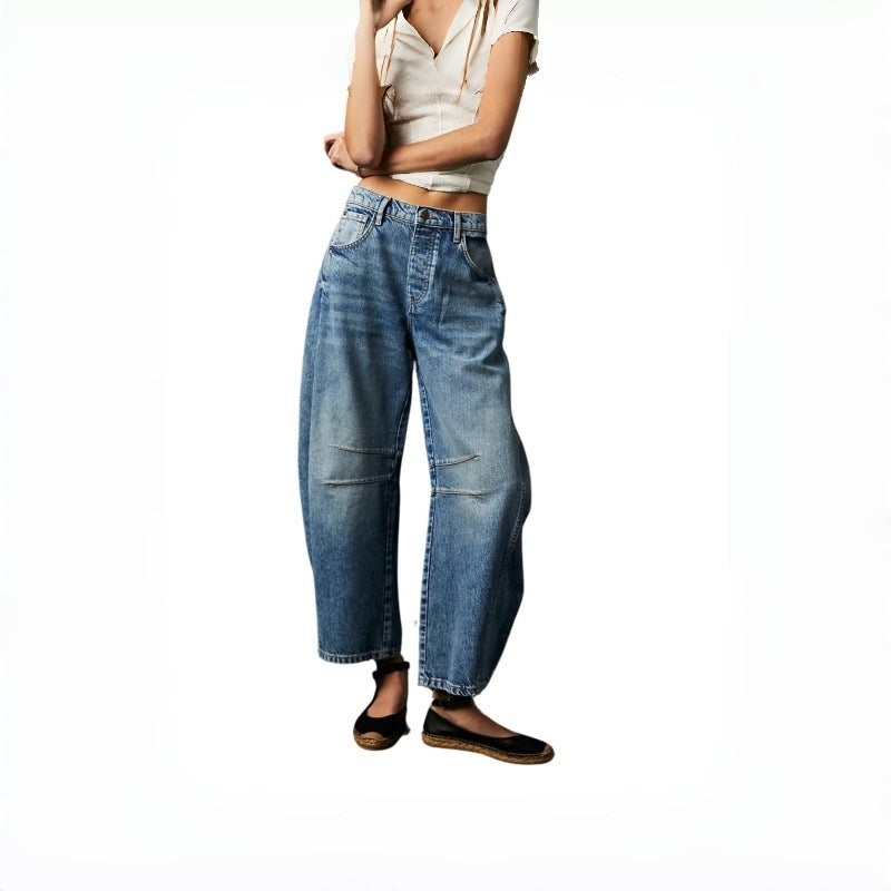 Damen Weite High-Waist Jeans im Vintage-Look mit ausgefallenem Waschverfahren Drune