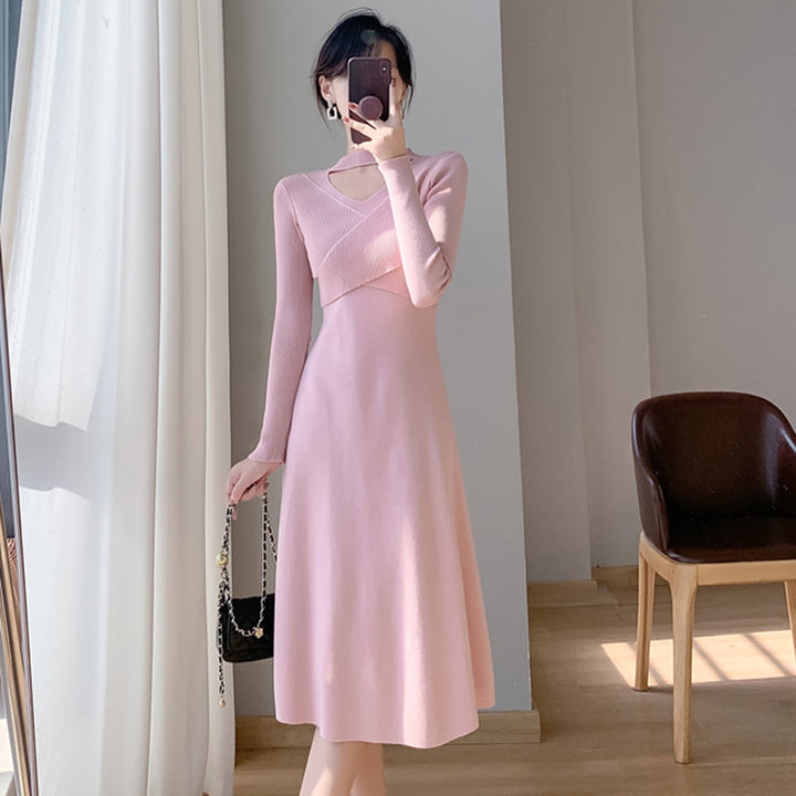 Damen elegantes, figurbetontes Wickelkleid Drune
