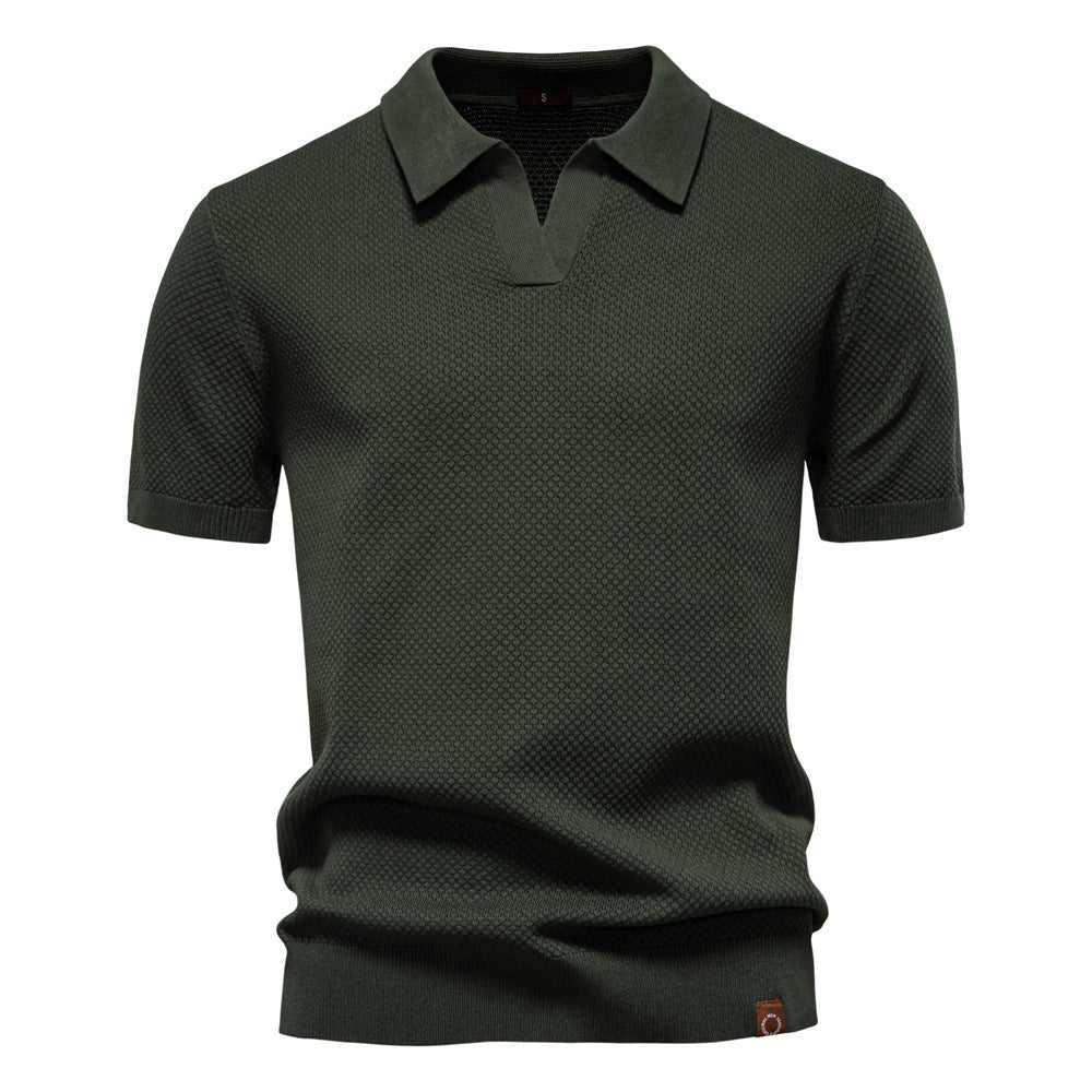 Herren nan strukturiertes Feinstrickpoloshirt mit offenem Reverskragen Drune