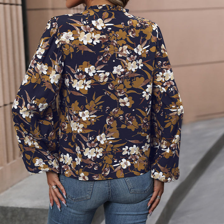 Damen Bluse mit floralem Design und weitem Ärmel Drune