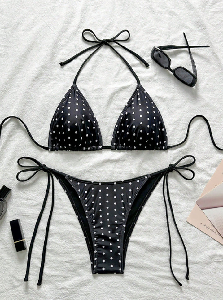 Damen Triangel-Bikini mit verspieltem Punktenmuster und verstellbaren Trägern Drune