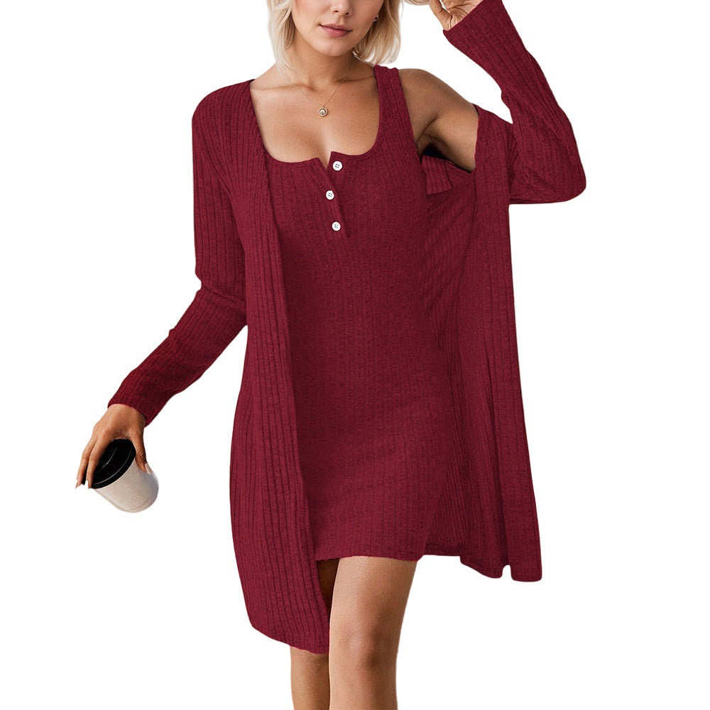 Damen lässiges Strickkleid mit offenem Cardigan Drune