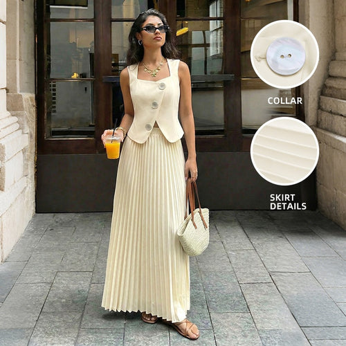 Damen Plissiertes Maxikleid mit elegantem Überwurf Drune