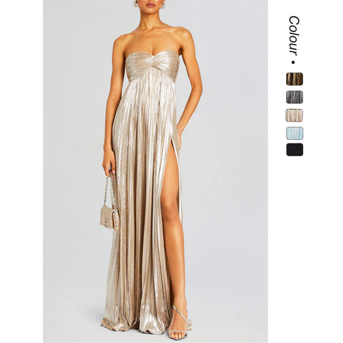 Damen Abendkleid mit schulterfreiem Design und elegantem Schlitz Drune