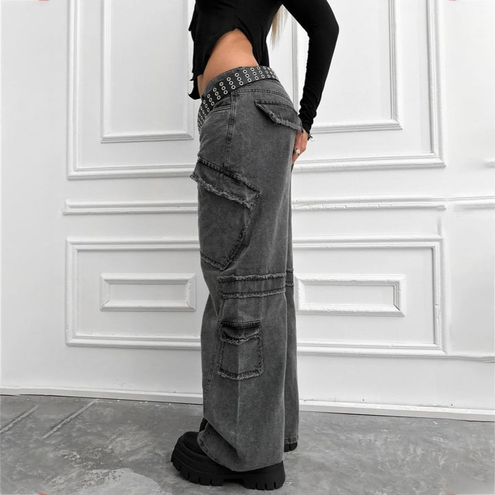 Damen Cargo-Jeans im lässigen Vintage-Style mit auffälligen Applikationen Drune