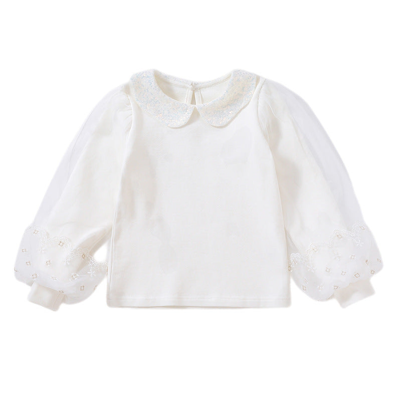 Mädchen Sweatshirt mit eleganten Tüllärmeln und auffälligem Kragen Drune