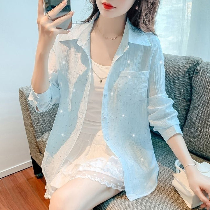 Damen luftige Bluse mit feinen Falten und dekorativen Knopfdetails Drune