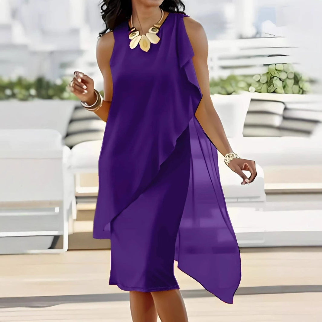 Damen elegantes und luftiges Abendkleid mit asymmetrischem Schnitt Drune