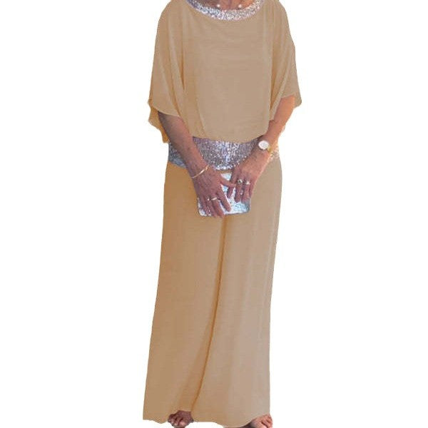 Damen Eleganter Jumpsuit mit schimmerndem Oberteil und weitem Bein Drune