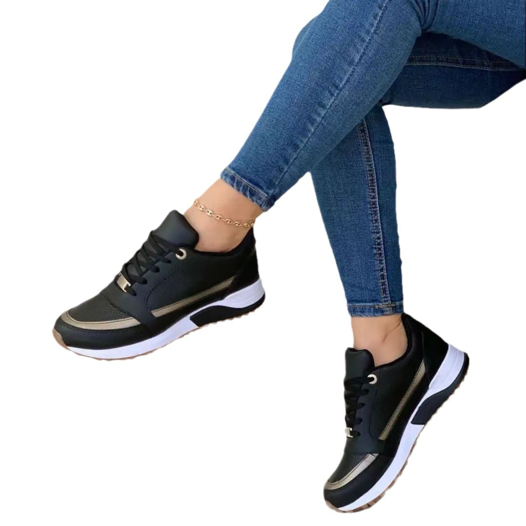 Damen nan elegante Lace-Up-Plateau-Sneaker mit versteckter Keilsohle und dämpfender EVA-Zwischensohle Drune