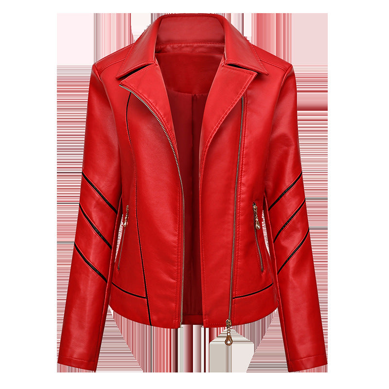 Damen modische Kunstlederjacke mit schicker Zipp-Detailierung Drune