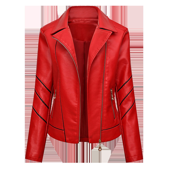 Damen modische Kunstlederjacke mit schicker Zipp-Detailierung Drune