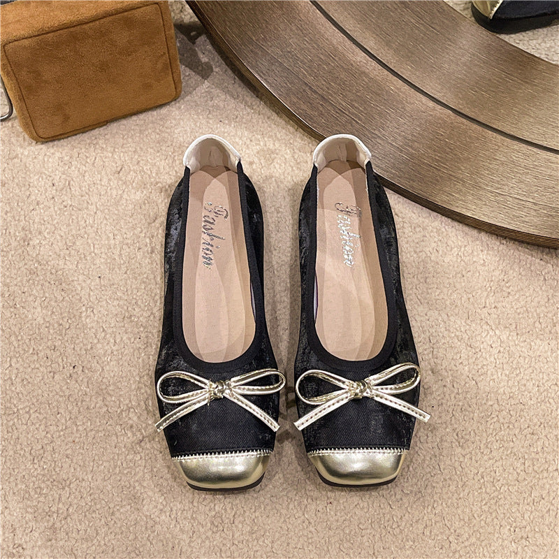 Damen nan Ballerina-Slipper mit quadratischer Zehenpartie, Schleifenapplikation und viskoelastischem Fußbett Drune
