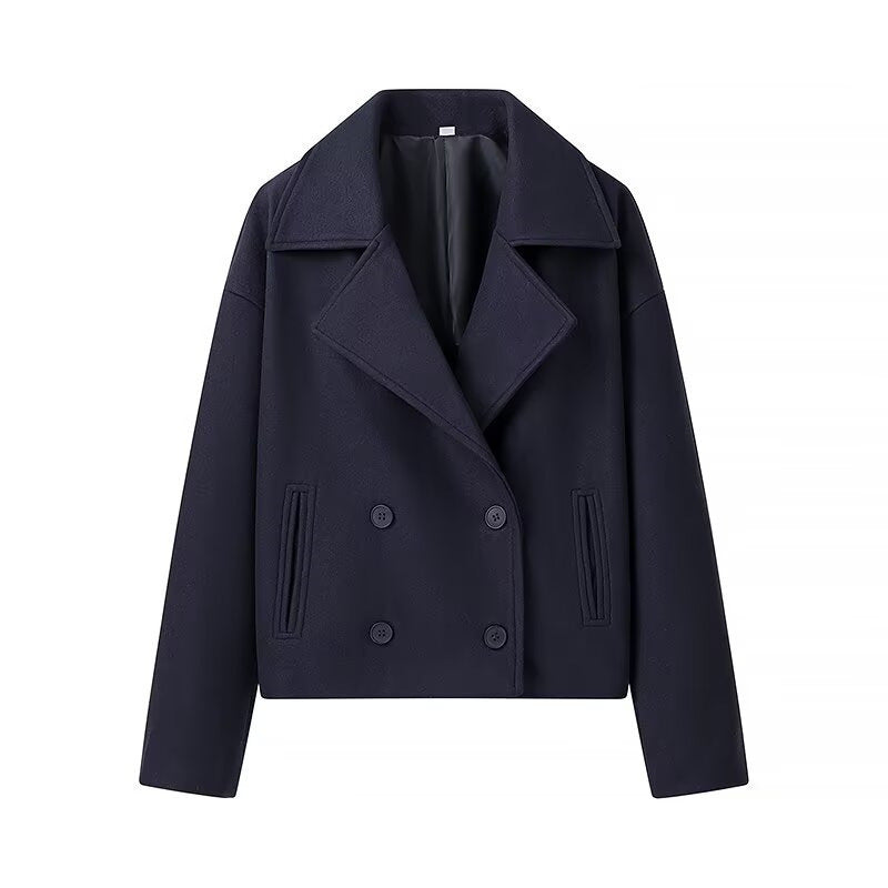 Damen modische cropped Blazerjacke mit doppelter Knopfleiste und seitlichen Eingrifftaschen Drune